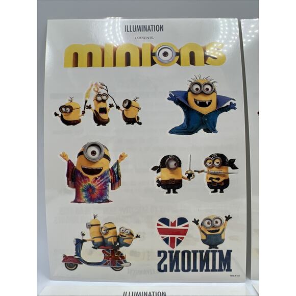Illumination Minions United Kingdom Temporary Tattoo 6 Sheets Of Tattoos Gru - Picture 1 of 10